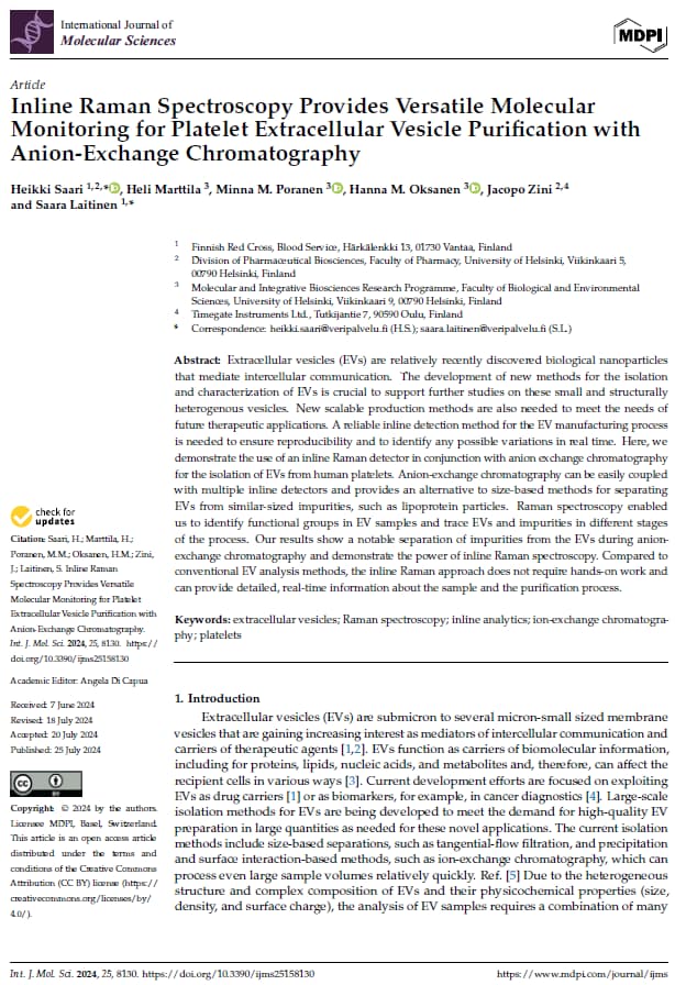 EV purification article with Timegated Raman.